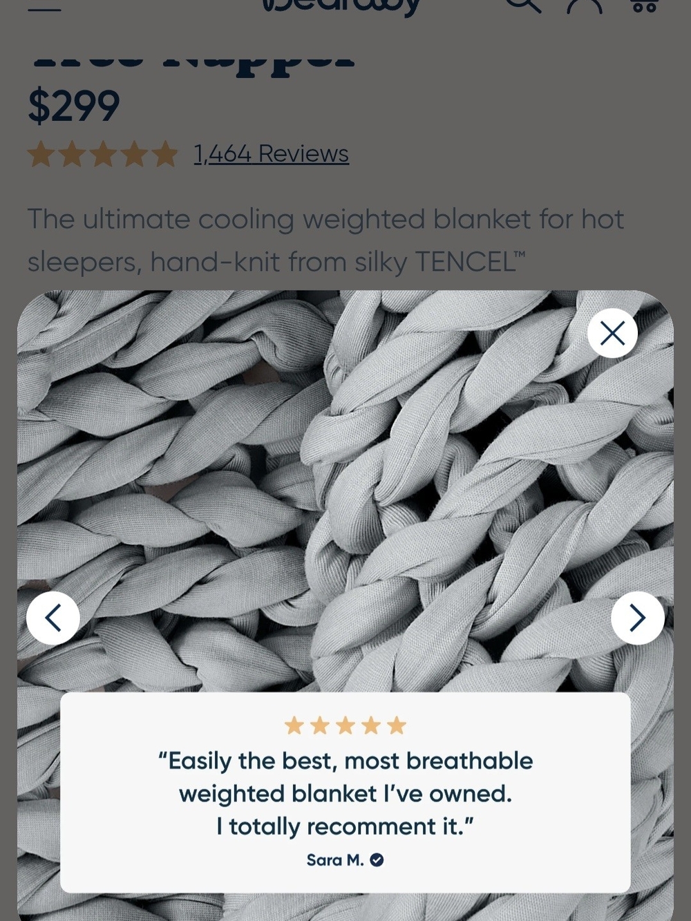 Bearaby Tree Napper Cooling/ Weighted Blanket - Pebble Gray Color - Picture 5 of 8